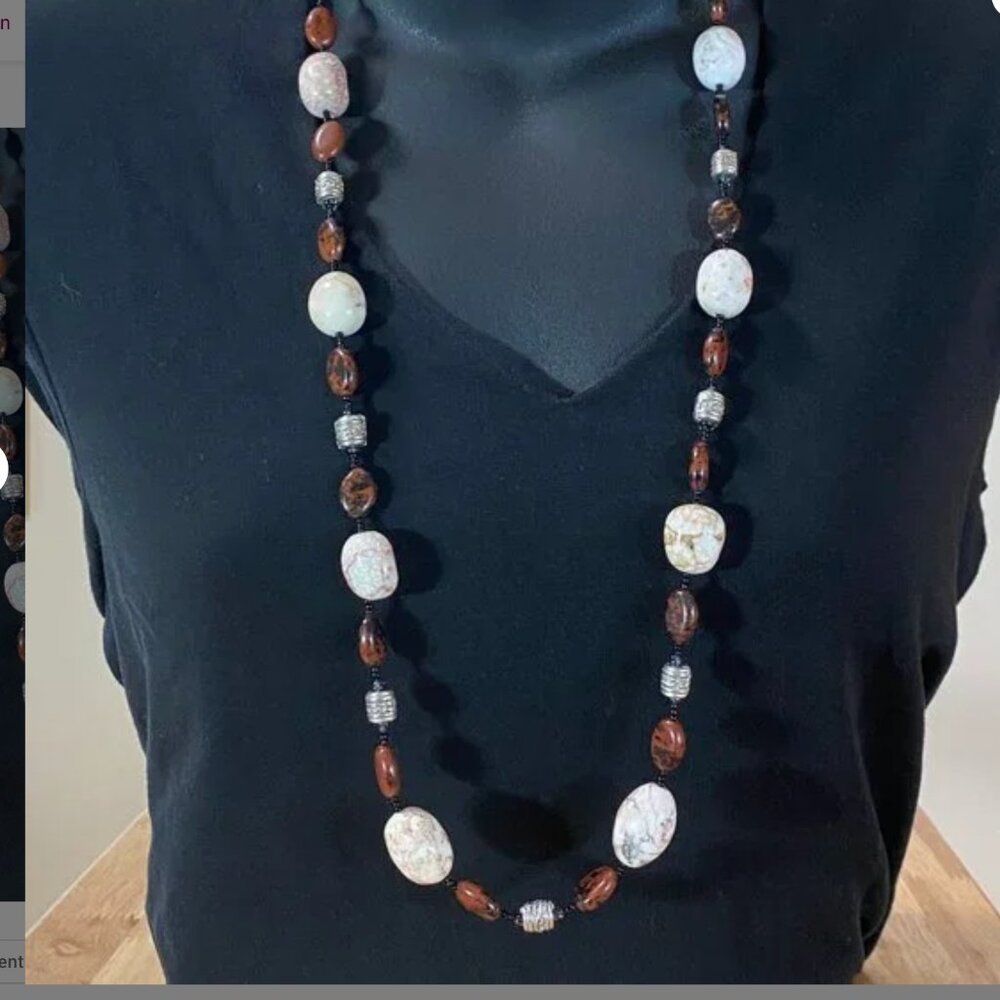 Genuine Magnesite & Earthy Obsidian Necklace, Natural Gemstones Beaded Necklace